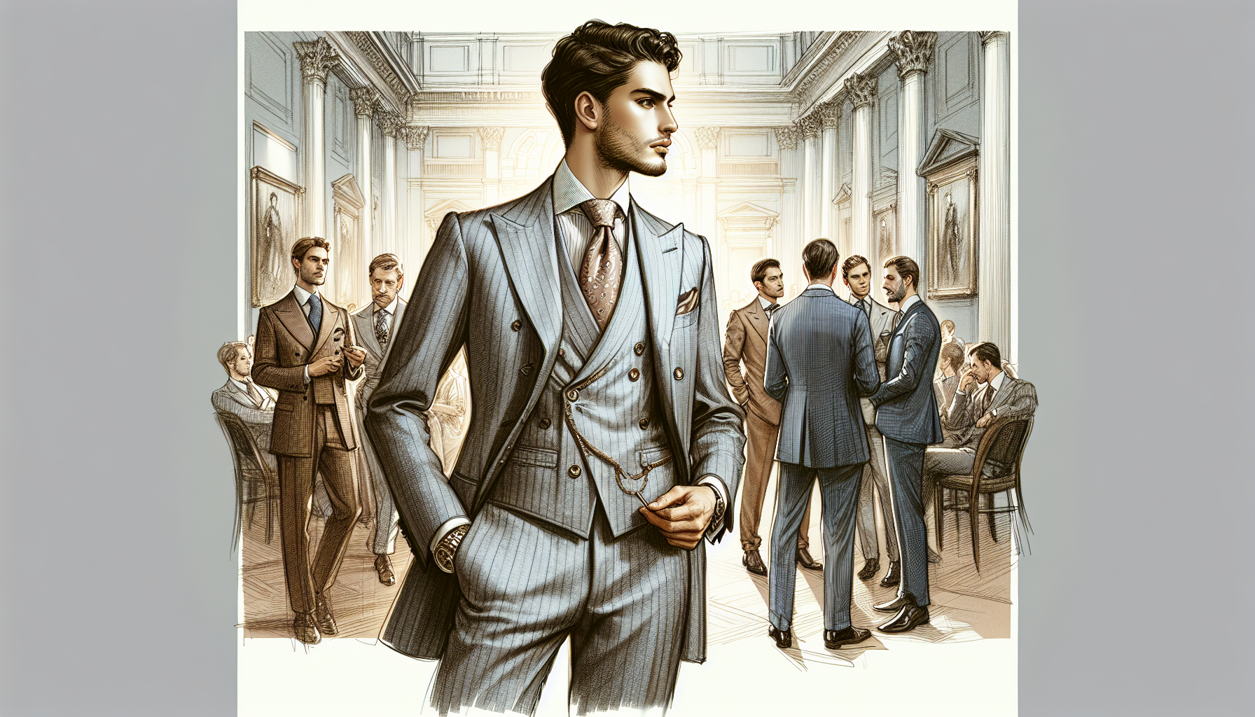 Regency-inspired fashion in a modern networking setting