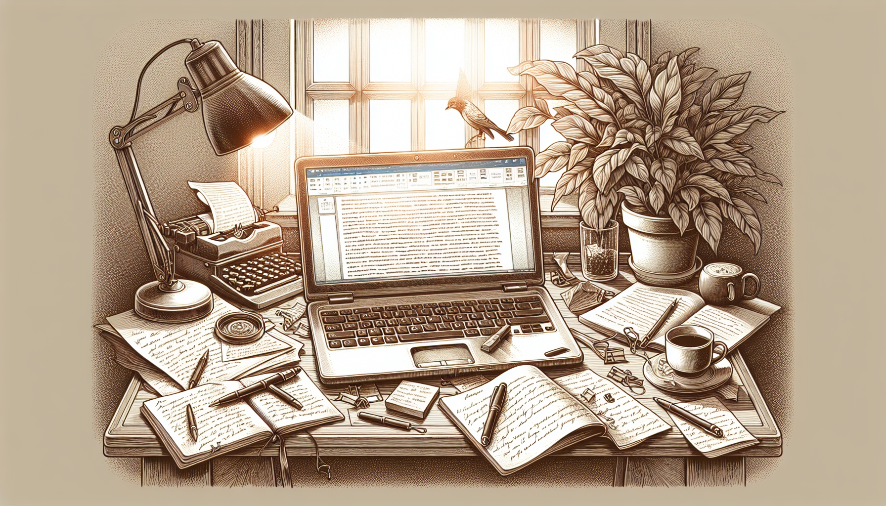 A writer's desk with an email composition open