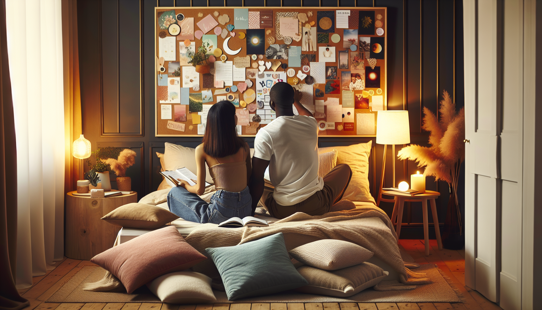 Couple creating a vision board for aligned goals