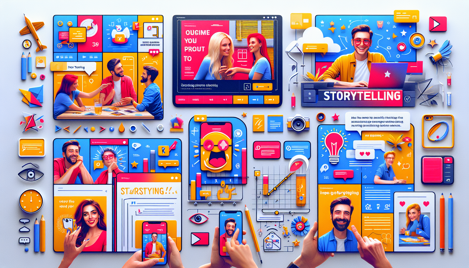 A vibrant collage of storytelling in social media.