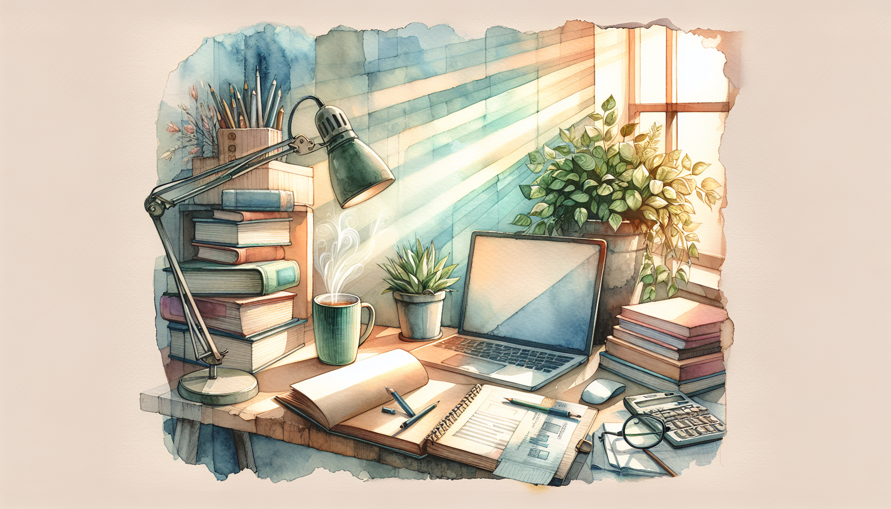 Serene workspace with learning materials